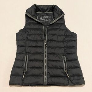 Superdry Fuji Black Quilted Puffer Vest Women's XS Full Zip Lightweight Gilet